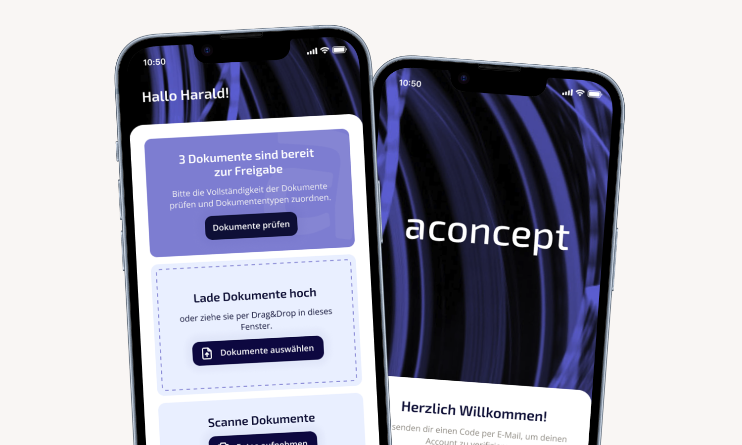 Screenshots of the a-connect app